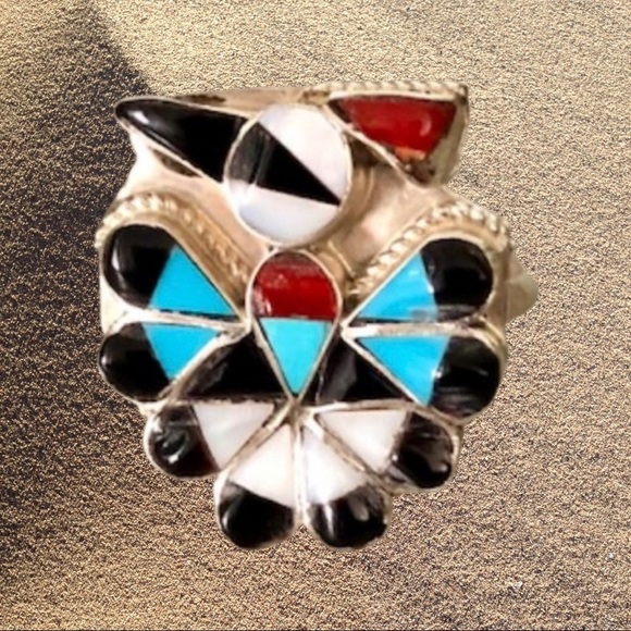 Zuni Thunderbird Inlay Ring Size 9